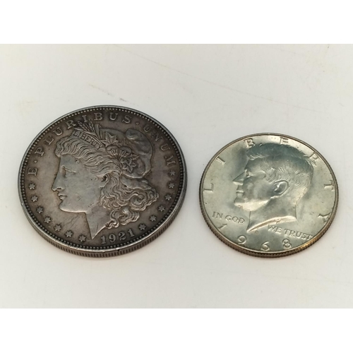 200 - 1921 Silver Morgan One Dollar Coin plus 1968 Kennedy Half Dollar 40% Silver Coin.