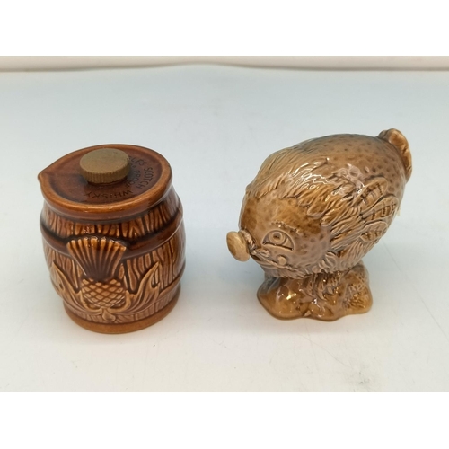 215 - Ceramic Miniature Whisky Decanters (4) to include Bear (with Contents), Haggis (with Contents), Badg... 