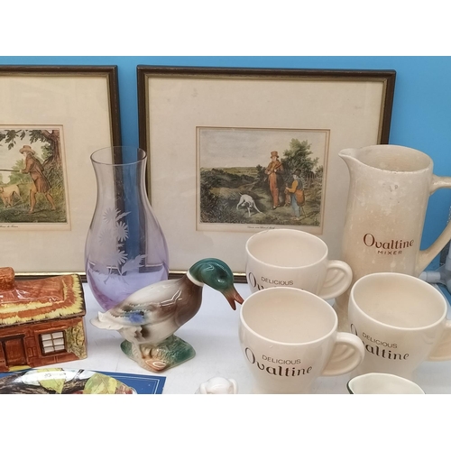 216 - Collection of Mixed Items to include Beswick Pig Figure, Ovaltine Mugs, Coalport Owl Plates, etc.