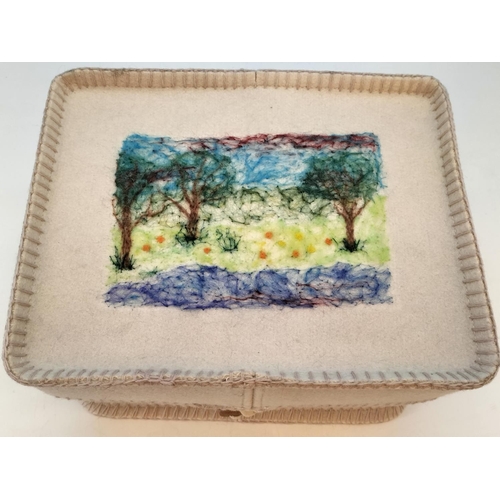 256 - Felt and Stitched Keepsake/Memory Box. 17cm High, 28cm x 22cm.