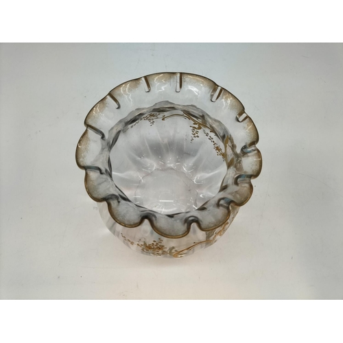 257 - 19th Century French St Louis Crystal Fluted Bowl with Heavily Gilded Floral Decoration. 15cm High.