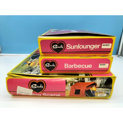 292 - Boxed Vintage 1970's Pedigree Sindy Camping Scene (44577), Sun Lounger (44423) and Barbecue (44420),... 