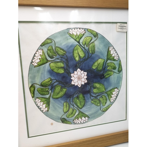 300 - Framed Moorcroft Watercolour 'Water Lily' Artwork. Unsigned 51cm x 51cm.