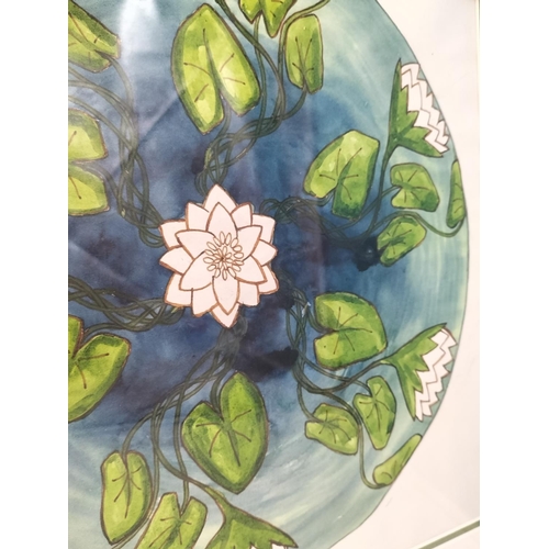 300 - Framed Moorcroft Watercolour 'Water Lily' Artwork. Unsigned 51cm x 51cm.