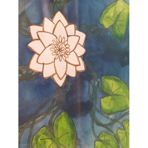 300 - Framed Moorcroft Watercolour 'Water Lily' Artwork. Unsigned 51cm x 51cm.