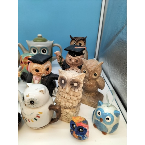 315 - Collection of Mixed Owl Figures and Owl Teapots. Tallest 19cm.