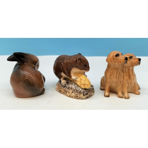 377 - Small Beswick Figures (3), Field Mouse, Rabbit and Dogs. Largest 7cm x 6cm.