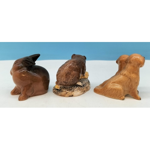 377 - Small Beswick Figures (3), Field Mouse, Rabbit and Dogs. Largest 7cm x 6cm.