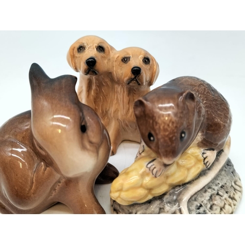 377 - Small Beswick Figures (3), Field Mouse, Rabbit and Dogs. Largest 7cm x 6cm.