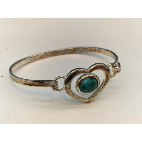 382 - Unmarked Silver Bangle set with a Turquoise Stone plus a White Metal Necklace with Turquoise Pendant... 