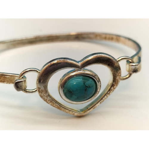 382 - Unmarked Silver Bangle set with a Turquoise Stone plus a White Metal Necklace with Turquoise Pendant... 