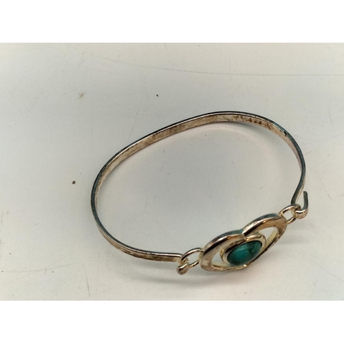 382 - Unmarked Silver Bangle set with a Turquoise Stone plus a White Metal Necklace with Turquoise Pendant... 