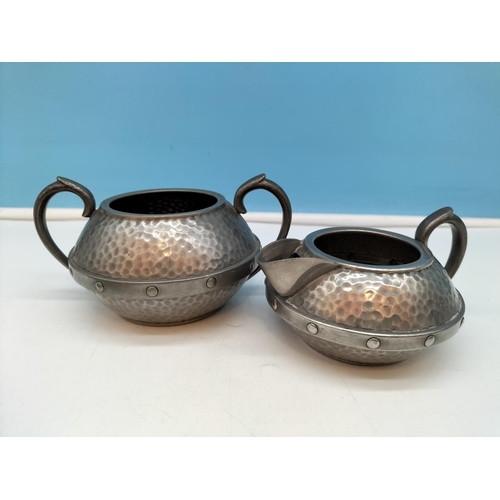 450 - English Pewter 4 Piece Tea Service to include Teapot, Milk Jug, Sugar Bowl and Tray. Teapot Measures... 