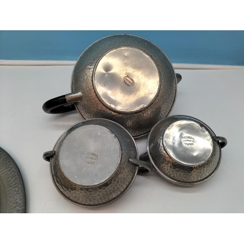 450 - English Pewter 4 Piece Tea Service to include Teapot, Milk Jug, Sugar Bowl and Tray. Teapot Measures... 