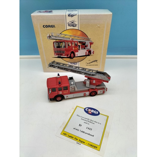 454 - Boxed Corgi Limited Edition AEC Ladder Fire Vehicle 'Cardiff City Fire Service' 97385 and The Yorksh... 