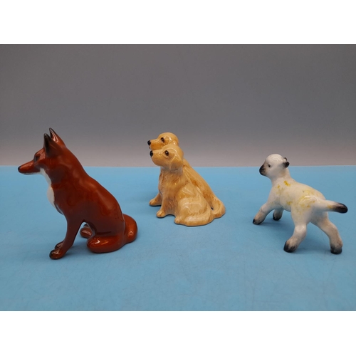 462 - Beswick Figures (3), Small Lamb, Fox and Retriever Puppies. Tallest 8cm.