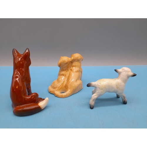 462 - Beswick Figures (3), Small Lamb, Fox and Retriever Puppies. Tallest 8cm.