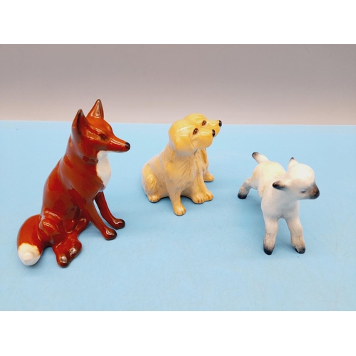 462 - Beswick Figures (3), Small Lamb, Fox and Retriever Puppies. Tallest 8cm.