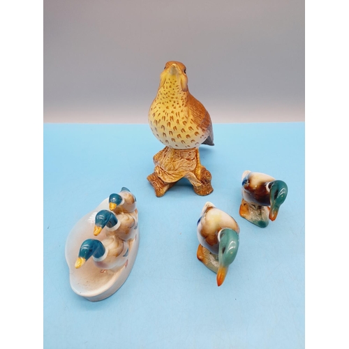 569 - Beswick Duck Figures (3) plus Beswick Matt Song Thrush Figure. Tallest 15cm.