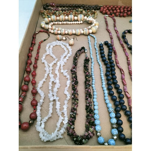 581 - Collection of Stone and Glass Bead Necklaces. One with Pair of Earrings.