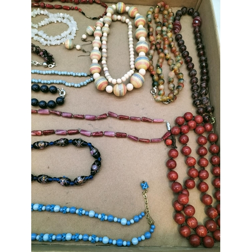 581 - Collection of Stone and Glass Bead Necklaces. One with Pair of Earrings.