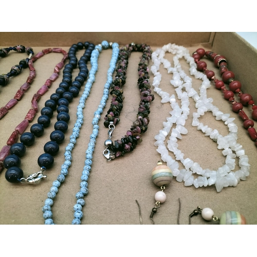 581 - Collection of Stone and Glass Bead Necklaces. One with Pair of Earrings.