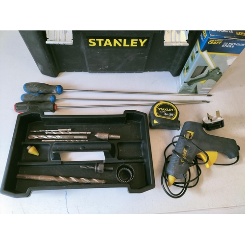 585 - Stanley Tool Box plus a Small Collection of Tools. 49cm x 20cm x 25cm. Collection Only.