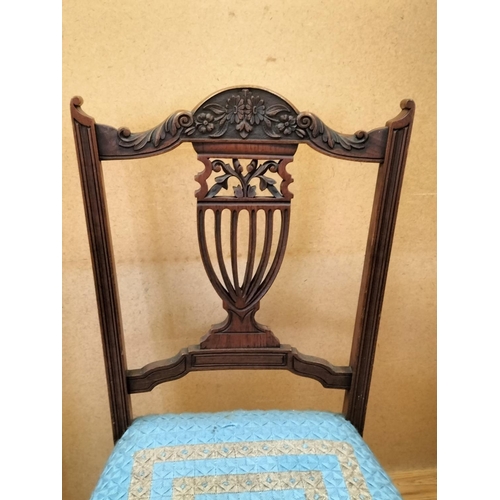 588 - Carved Oak Shield Back Nursing Chair on Castors plus Oak Framed Tapestry Fire Screen. Chair measures... 