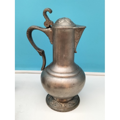 632 - West German 28cm 'Jasba' Vase plus Pewter Jug and Goblets to include a Three Handled Lidded Tankard.