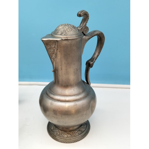 632 - West German 28cm 'Jasba' Vase plus Pewter Jug and Goblets to include a Three Handled Lidded Tankard.