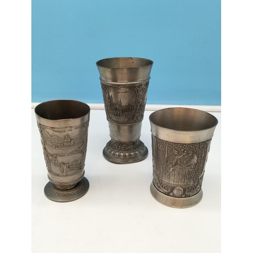 632 - West German 28cm 'Jasba' Vase plus Pewter Jug and Goblets to include a Three Handled Lidded Tankard.