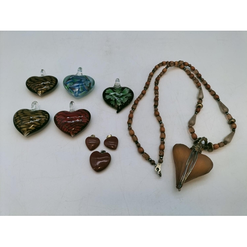 640 - Collection of Heart Shaped Glass Pendants.