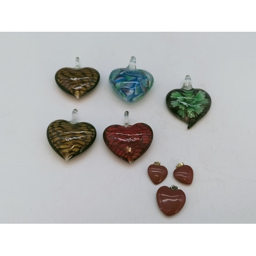 640 - Collection of Heart Shaped Glass Pendants.