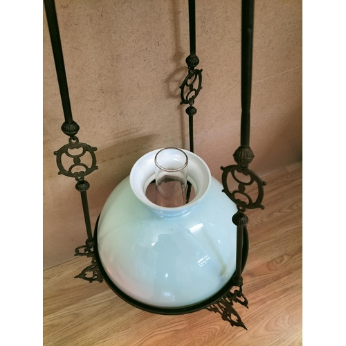 66 - Victorian Adjustable Hanging Oil Lamp with Light Shade and Fittings. 100cm High, 32cm Diameter.