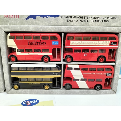 68 - Boxed Corgi Routemasters in Exile North and South Sets. Complete.