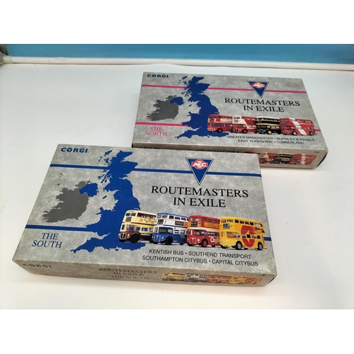 68 - Boxed Corgi Routemasters in Exile North and South Sets. Complete.