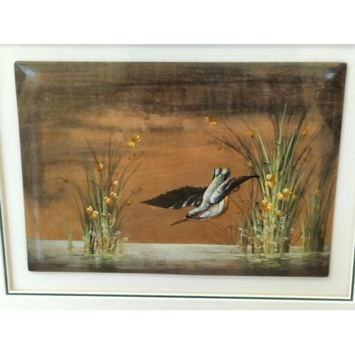 70 - Framed and Mounted Hand Painted Wooden Panel 'Kingfisher' by C. Beresford Hopkins a Royal Doulton Ar... 