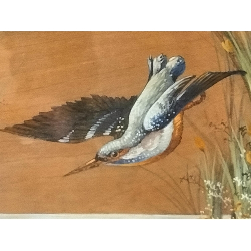 70 - Framed and Mounted Hand Painted Wooden Panel 'Kingfisher' by C. Beresford Hopkins a Royal Doulton Ar... 