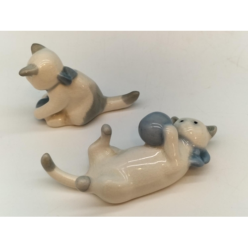 8 - 2 x Very Rare Genuine 1930's Wade ABC Cats/Kittens with Ball. Slight Crazing to Glaze. Longest 8cm.