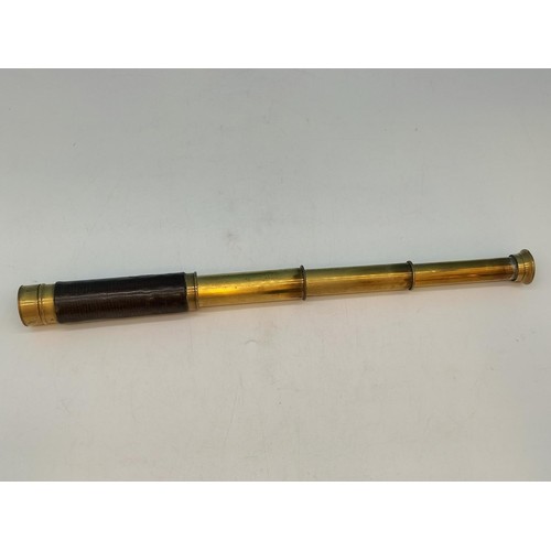 35 - Four Section French Brass Leather Bound Telescope. 35cm Long when Open.