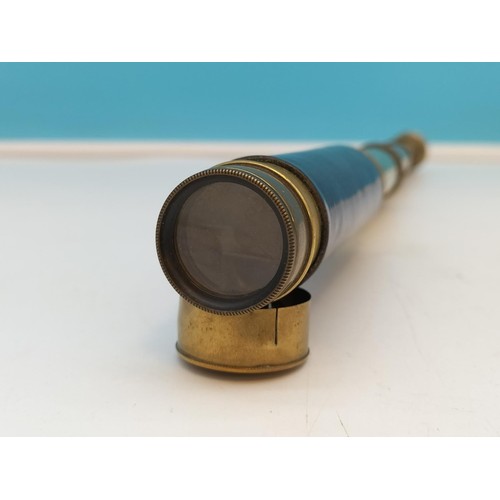 35 - Four Section French Brass Leather Bound Telescope. 35cm Long when Open.