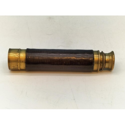 35 - Four Section French Brass Leather Bound Telescope. 35cm Long when Open.