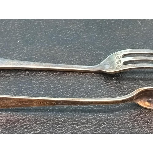 247 - Set of 6 Pastry Forks and Sugar Tongs in Spoon case plus Chrome Boat Cruet Set. 21cm Long.