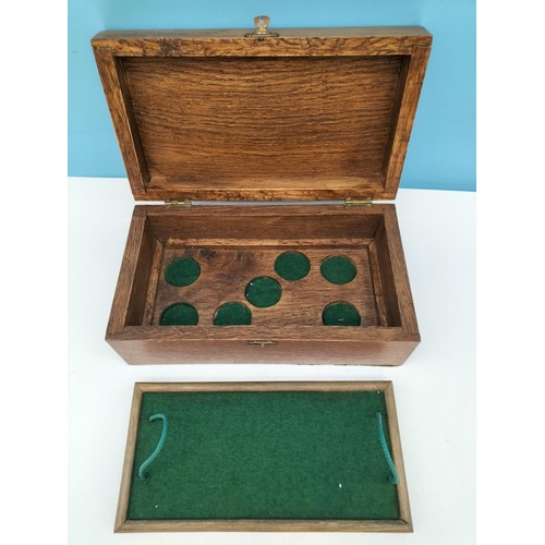 277 - Oak Jewellery Box with Contents to include Rolled Gold Strap. Box 10cm High, 25cm x 14cm.