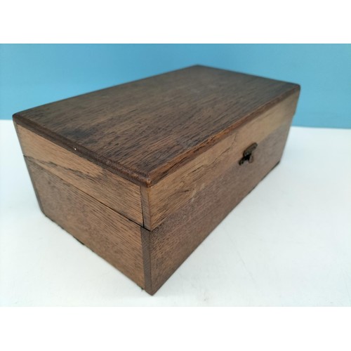 277 - Oak Jewellery Box with Contents to include Rolled Gold Strap. Box 10cm High, 25cm x 14cm.