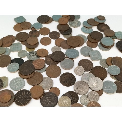 448 - Tin Containing a Collection of Mixed Guernsey and Jersey Coins to include Victorian 1877 Twelfth of ... 