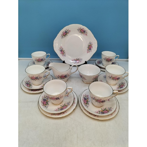 579 - Queen Anne 21 Piece Tea Set with Pink Rose Floral Spray Design.