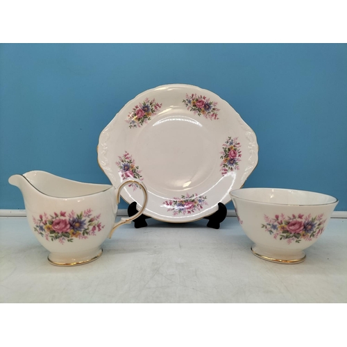 579 - Queen Anne 21 Piece Tea Set with Pink Rose Floral Spray Design.