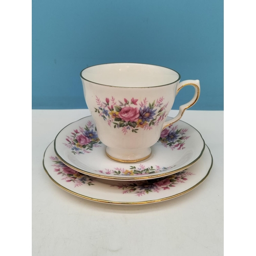 579 - Queen Anne 21 Piece Tea Set with Pink Rose Floral Spray Design.