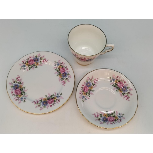 579 - Queen Anne 21 Piece Tea Set with Pink Rose Floral Spray Design.